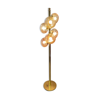 Lampadaire boule en verre ambré vintage 1972