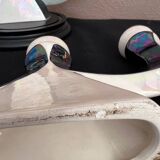 Pair of 3-branch candlesticks in iridescent two-tone ceramic from the 60s