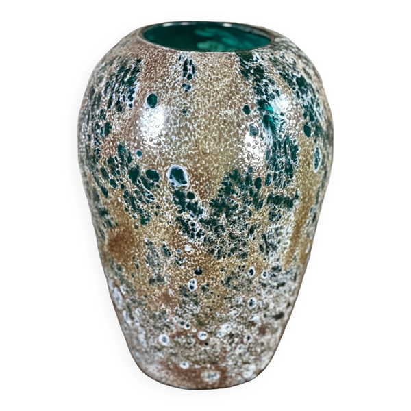 Vase en verre soufflé émaillé vintage 80's