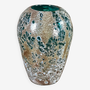 Vintage enameled blown glass vase 80'S Ht 27