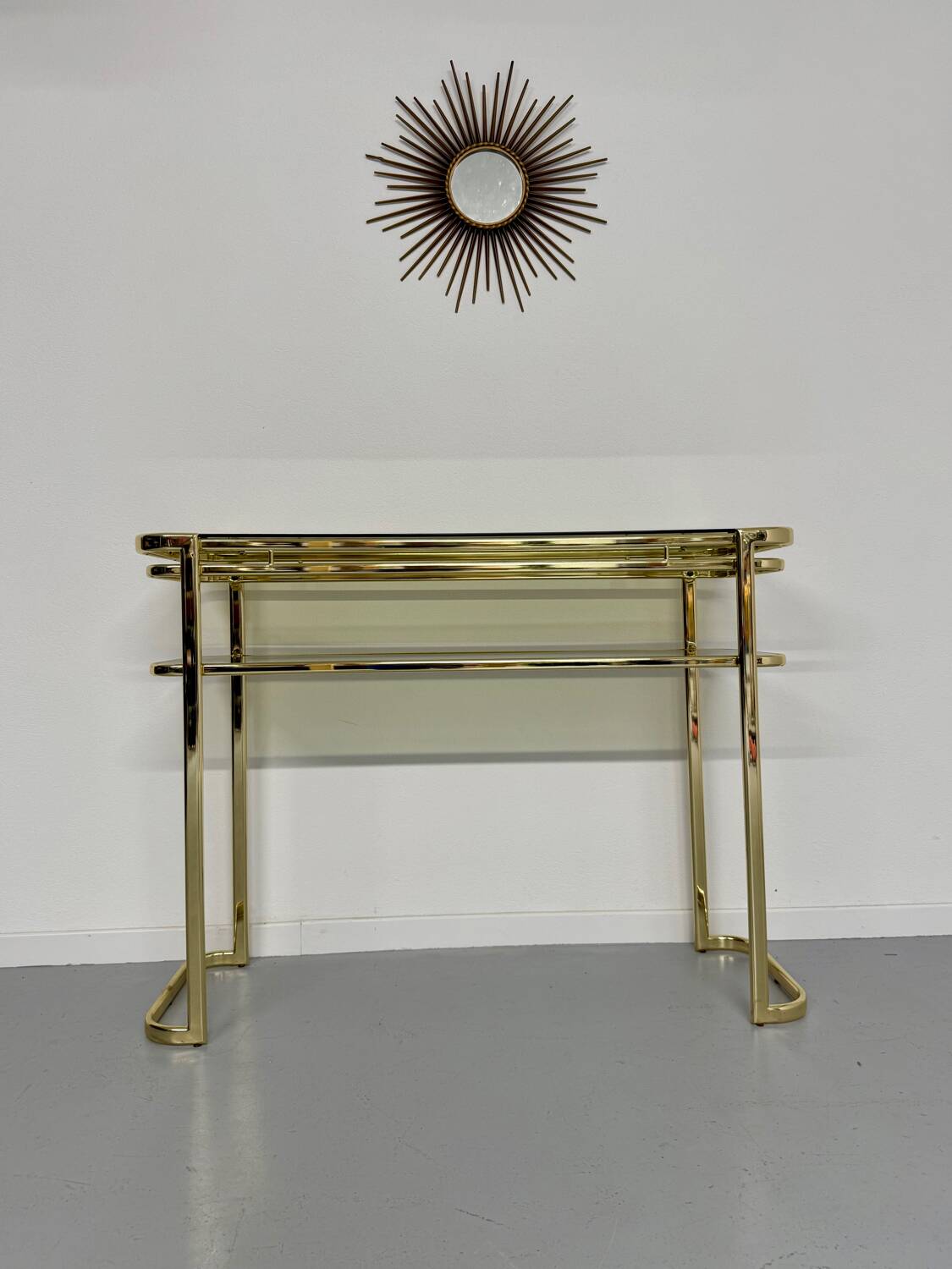 Antique gilt brass console table by Italian designer Milo Baughman for More