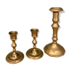 Set of 3 antique brass candle holders/candelabra.