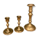 Set of 3 antique brass candle holders/candelabra.