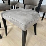 Art Deco Chairs in Black Lacquer & Grey Alcantara, France, 1930s, Set of 6