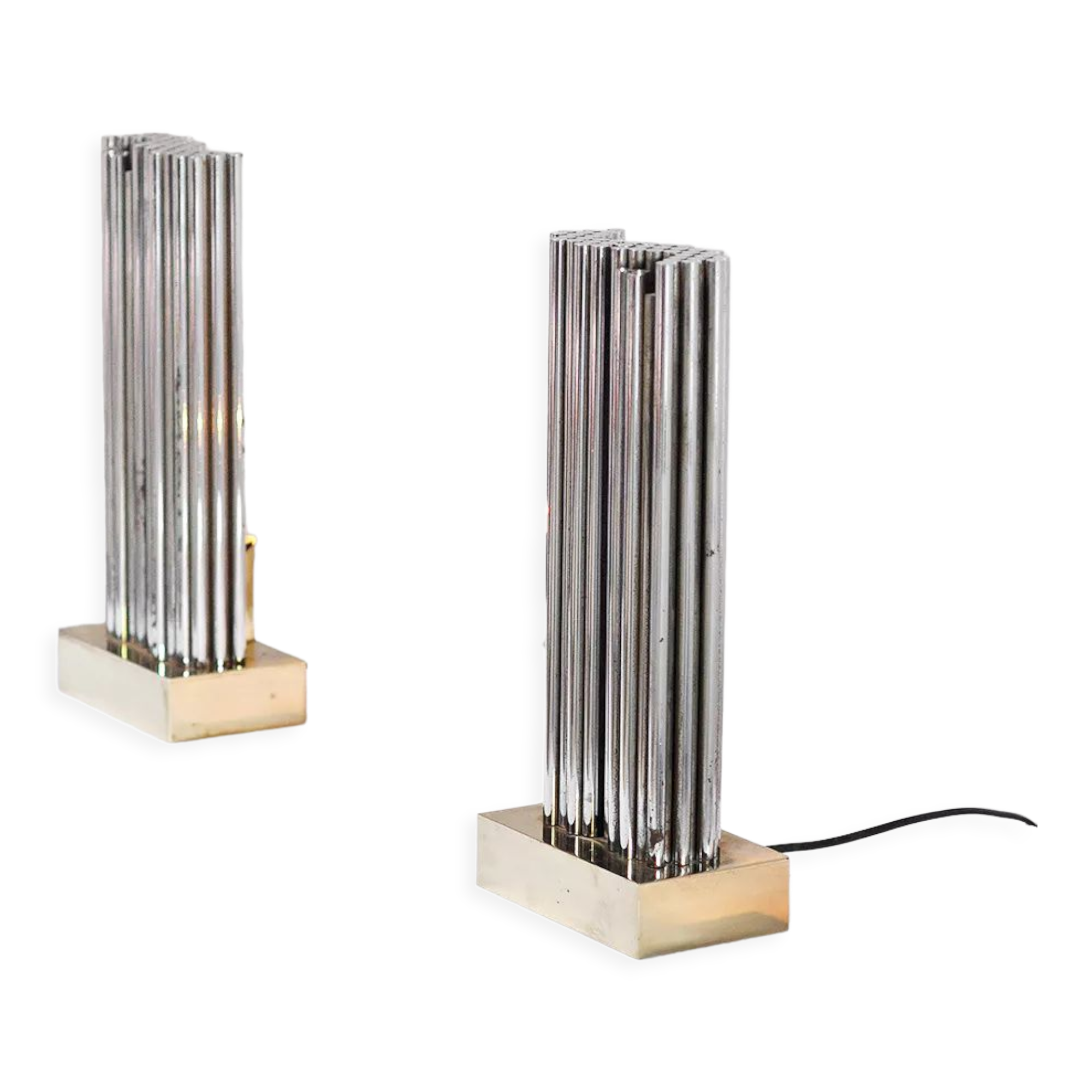 Pair of Brass & Metal Sculptural Lamps by Georges Mathias, Belgium 1970s