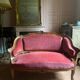 Small antique Louis XV style pink velvet loveseat bench