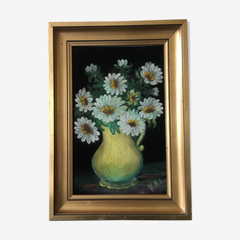 Painting bouquet of white flowers golden frame