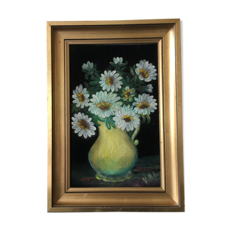 Painting bouquet of white flowers golden frame