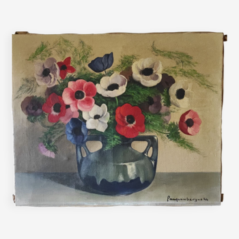 Painting bouquet of anemone flowers from the 40s signed