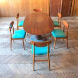 Blue wooden dining chairs, Italy 1950s