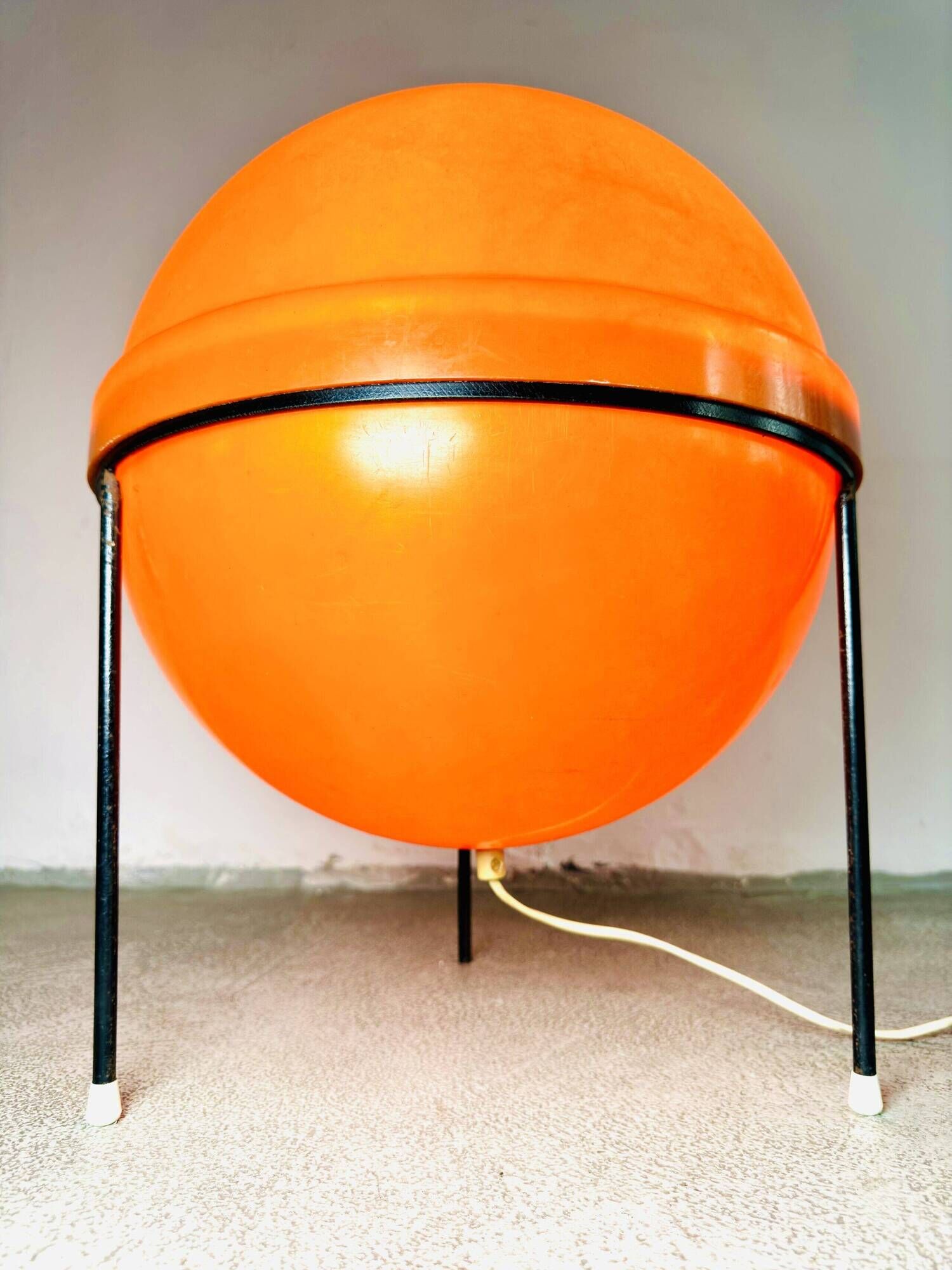 Large Space Age Tripod Sphere Floor Lamp In Orange By Unknown Designer, Around 1960S