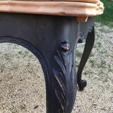 Louis XV style table in cherry wood restyled base in black and raw wood top