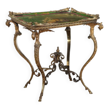 Antique Middle Victorian coffee table in bronze and papier-mâché, England, 19th century.