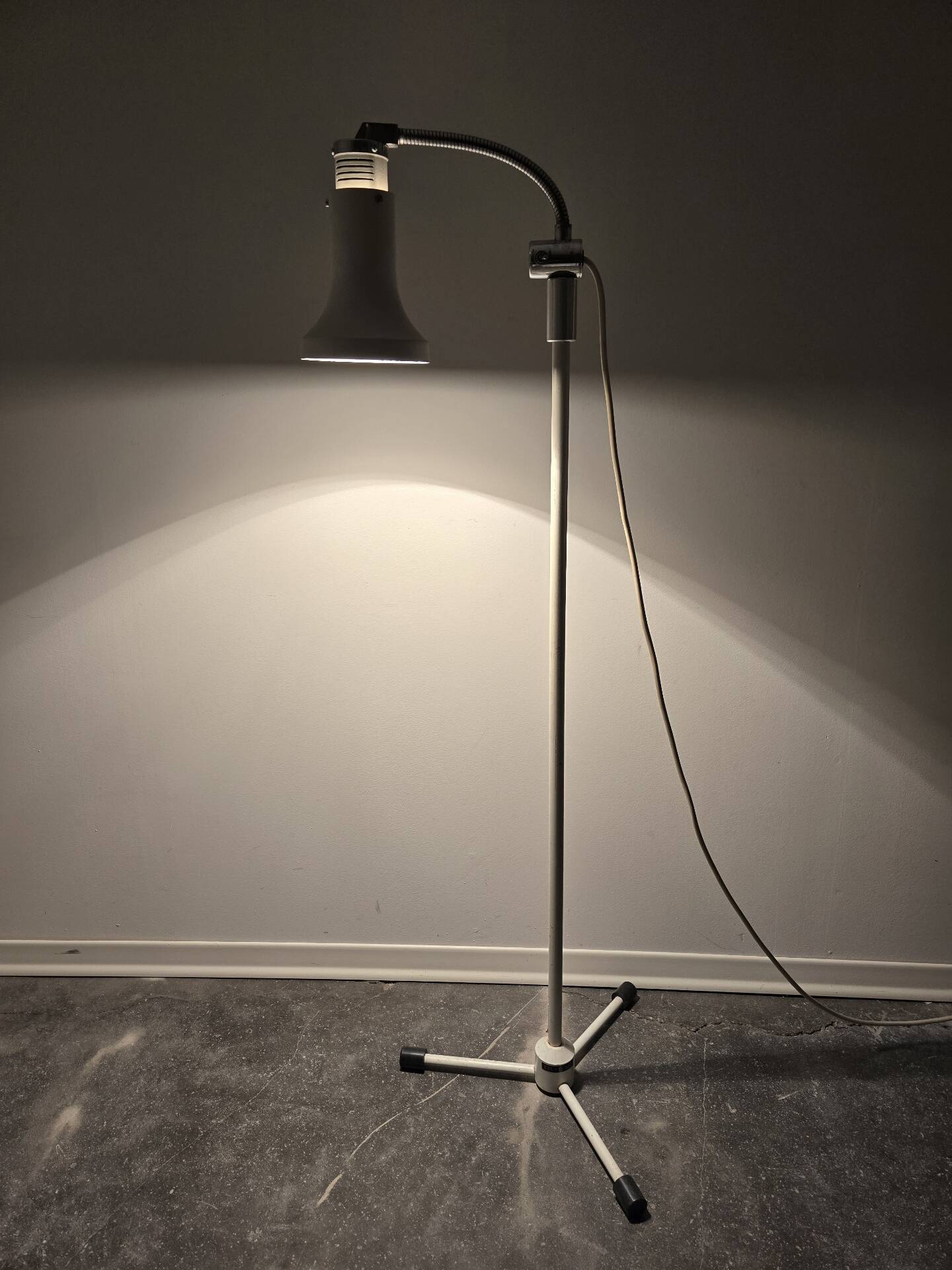 70s Gooseneck Metal Floor Lamp, Adjustable Height Tripod Base