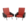 Paire de fauteuils vintage cuir noir et rouge