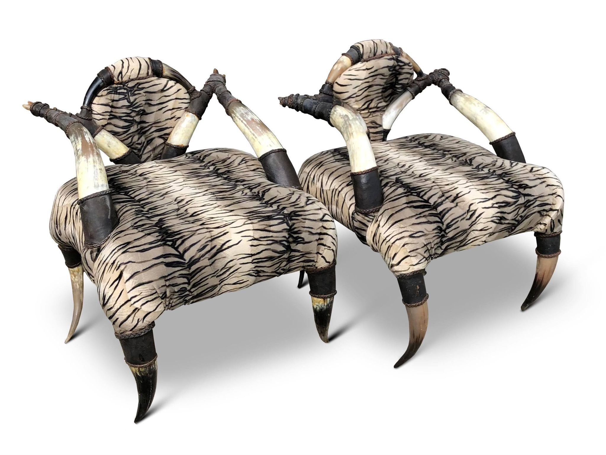 Set of 2 ethnic buffalo horn armchairs