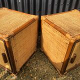 Paire de tables d’appoint ou chevet en rotin