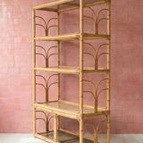 Large shelf in rattan and smoked glass