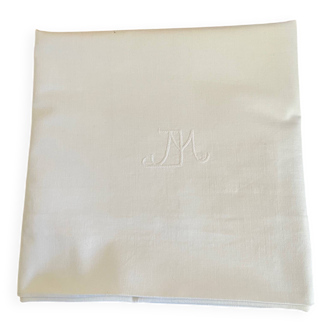 taie d'oreiller ancienne brodée JM en coton