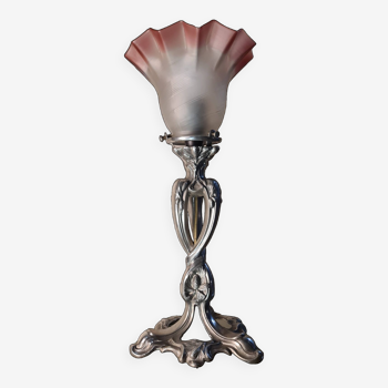 Art Nouveau hallmarked pewter lamp with very fine tulip, 1m of powered wire, 35x15