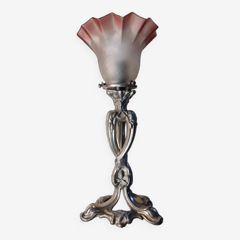 Lampe Art Nouveau en étain avec tulipe