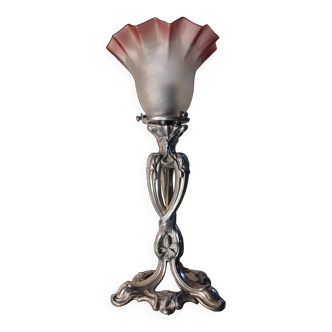 Lampe Art Nouveau en étain avec tulipe