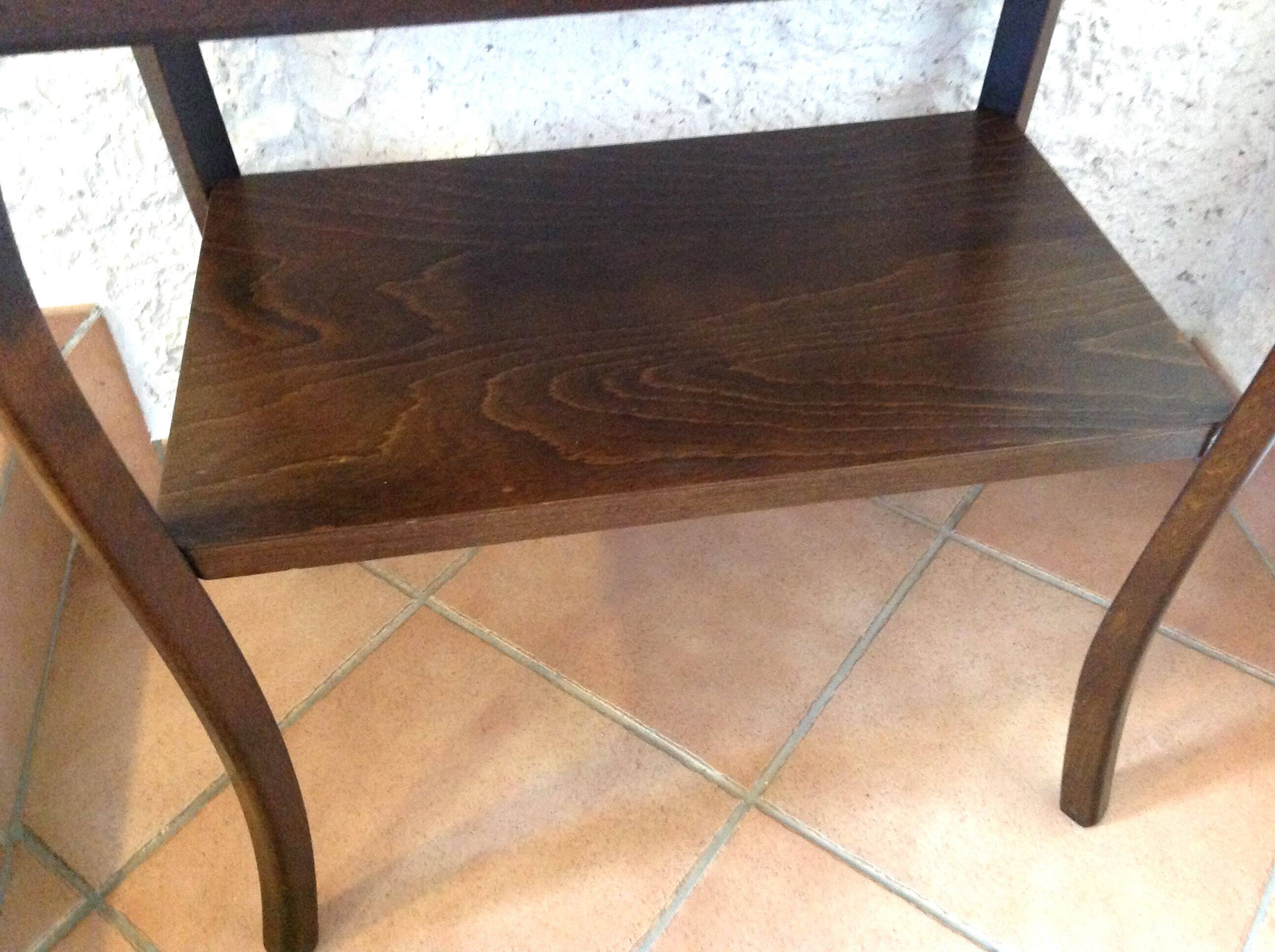 Varnished wooden stand with two shelves and curved legs / 50s-60s