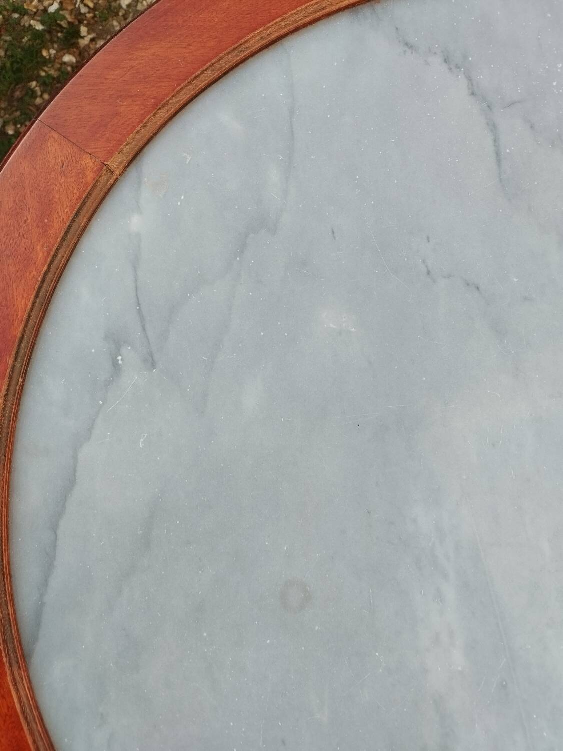 Antique Louis XVI style bouillotte table with marble top