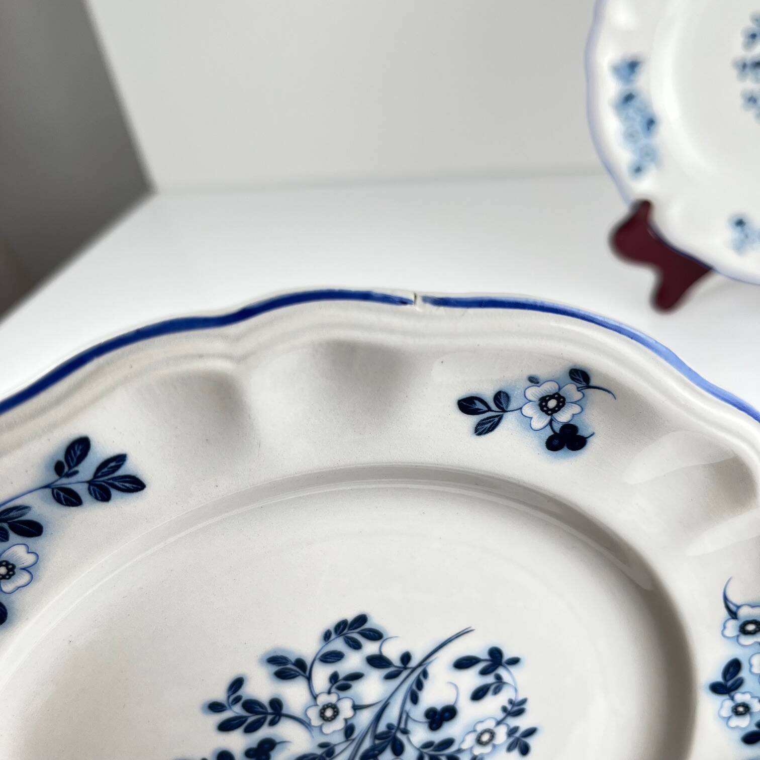 6 assiettes à dessert Fleurs bleues, KG Lunéville