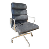 Eames soft pad chair in black leather, Herman Miller edition.