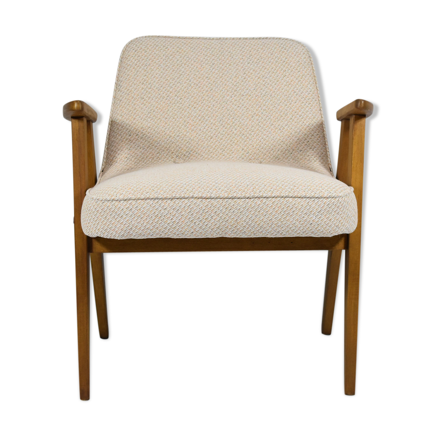 Classic Vintage armchair,  model 366, 1960s, cream fabric, teak wood