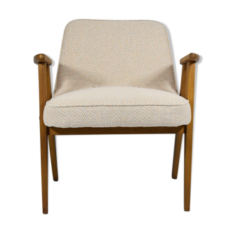 Classic Vintage armchair,  model 366, 1960s, cream fabric, teak wood