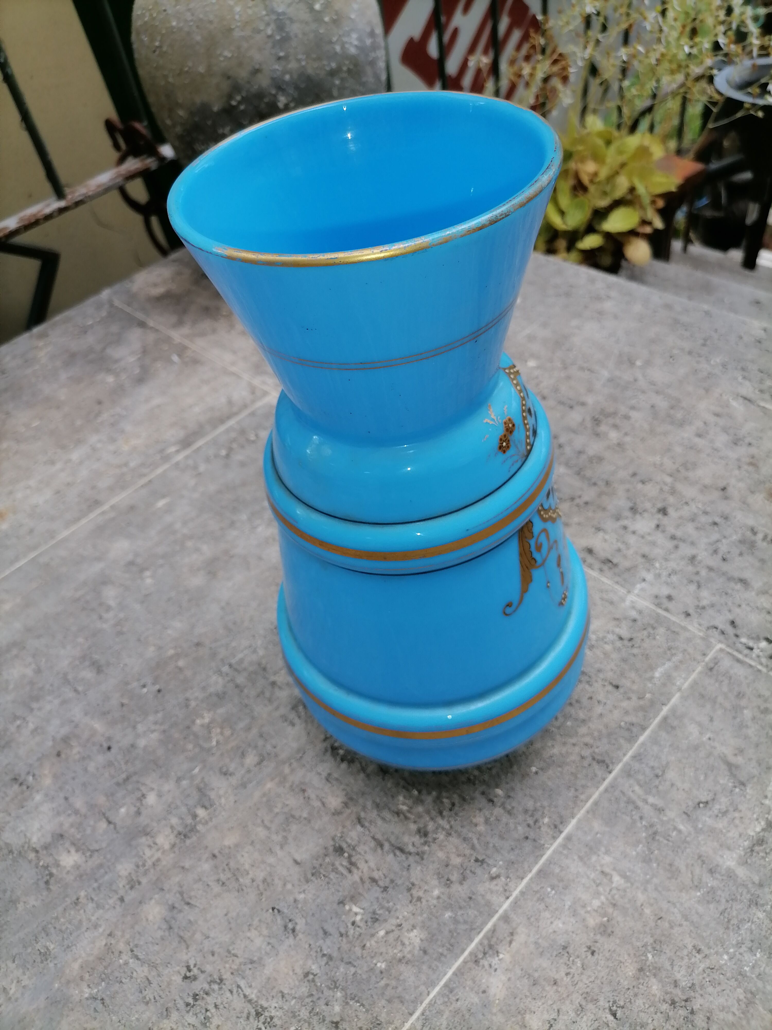 Golden blue opaline vase