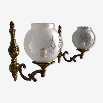 Bronze wall sconces with vintage frosted glass globes