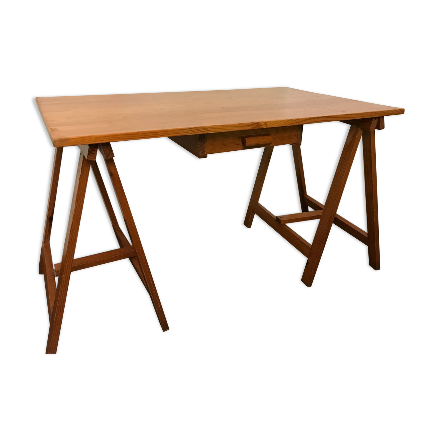 Bureau en bois sur tréteaux 1960