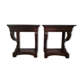 Consoles pair restoration in mahogany and black granite