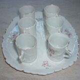 Tasses à café et plateau, vaisselle pour enfant en porcelaine ancienne
