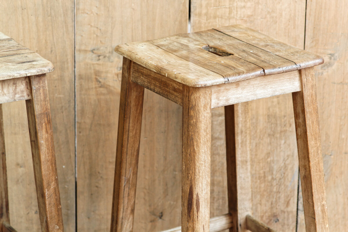 Pair of workshop stools, raw wood