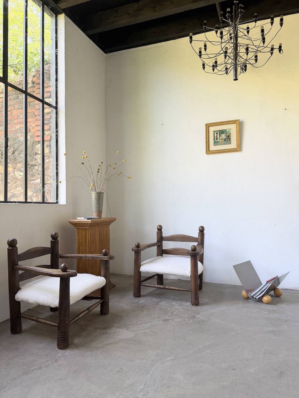 Pair of Dudouyt armchairs from the 1950s, oak.