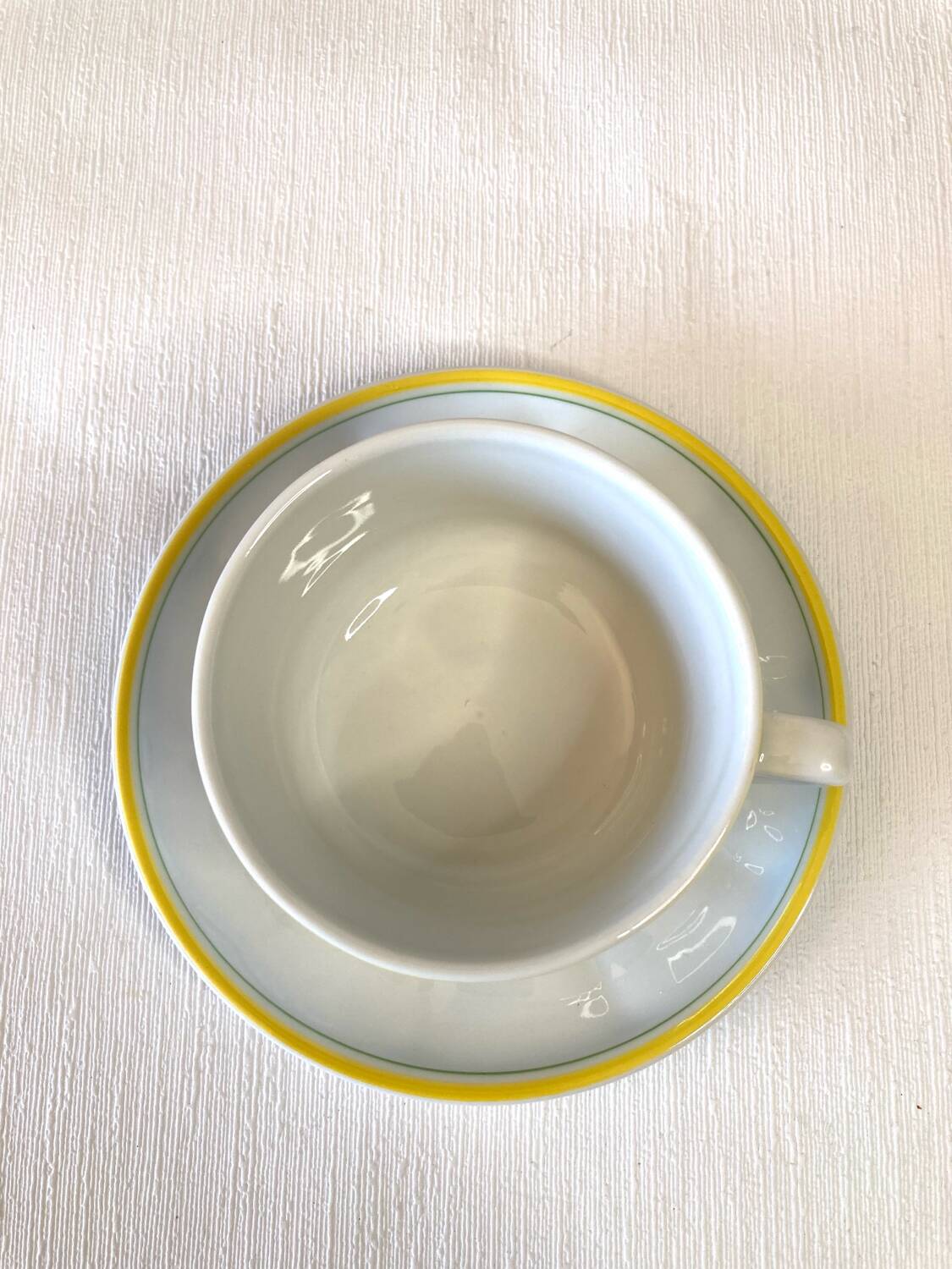 Apilco Bistro Pitcher and Cup Set, Antique White with Yellow and Green Trim