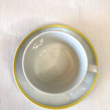 Ensemble Pichet Tasses  Bistrot Apilco ancien blanc liseré jaune et vert