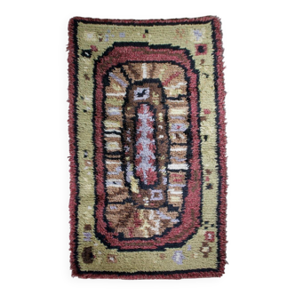 Swedish Geometric Rya Wool Rug, 80x150cm, 1900s