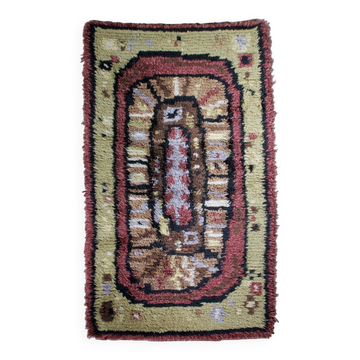 Swedish Geometric Rya Wool Rug, 80x150cm, 1900s