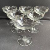 6 engraved crystal champagne glasses – Art Deco