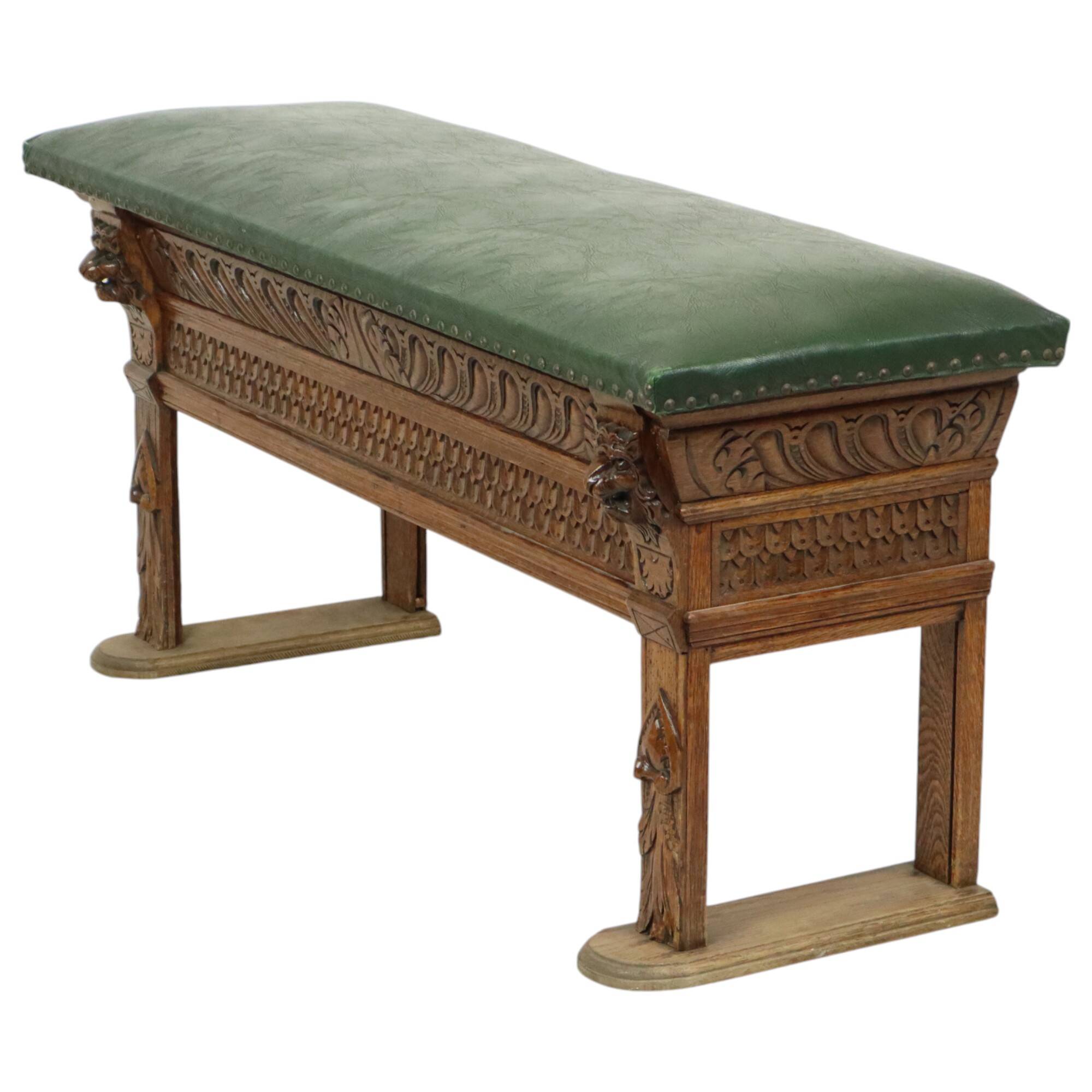 Antique Bench Carved Oak Church Renaissance Revival