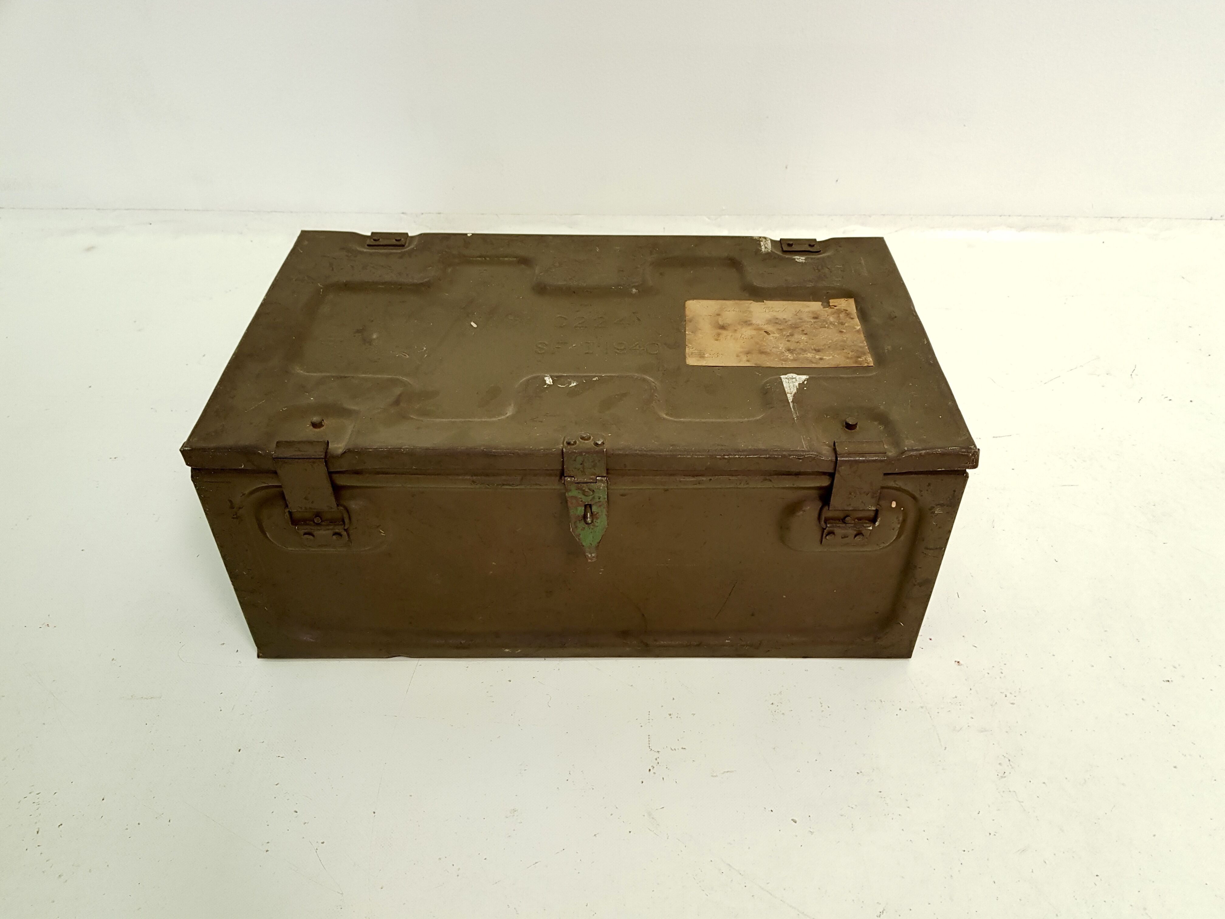 Old crate or military trunk metal patina original vintage canteen