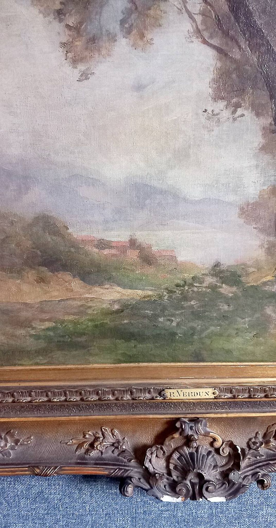 Old painting Late 19th century - R VERDUN (1873-1954) - Around the chin - 81*71.5 cms