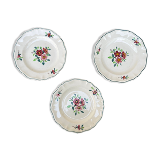 Set of 3 plates with sarreguemines floral motif