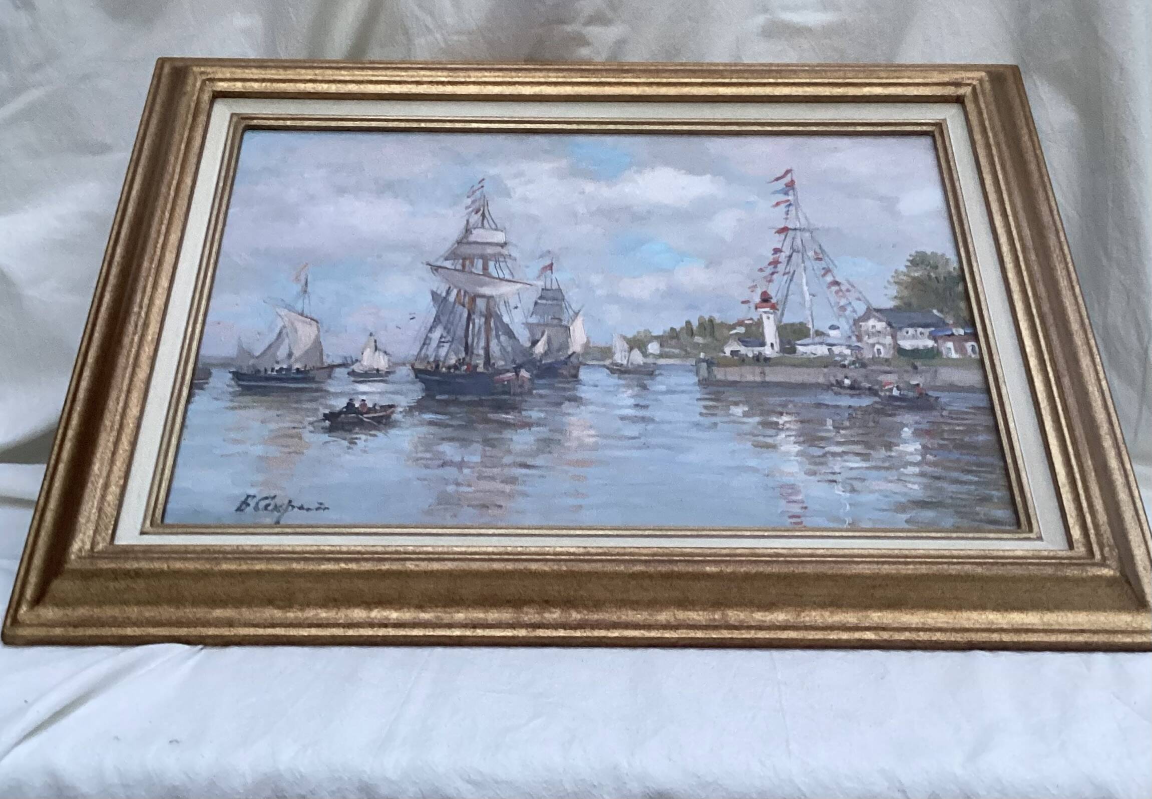 Signed framed painting Oil on canvas “Honfleur” dimensions: height -49cm- width -63 cm-