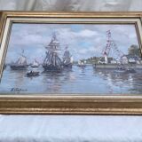 Signed framed painting Oil on canvas “Honfleur” dimensions: height -49cm- width -63 cm-